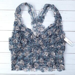 Sophie b Womens Stretch Lace Bralette M Longline Racerback Gray Pink Floral 5